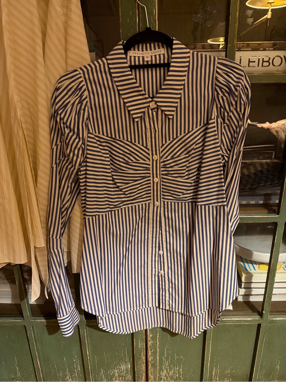 Veronica Beard Navy and White Striped Button-Down Blouse